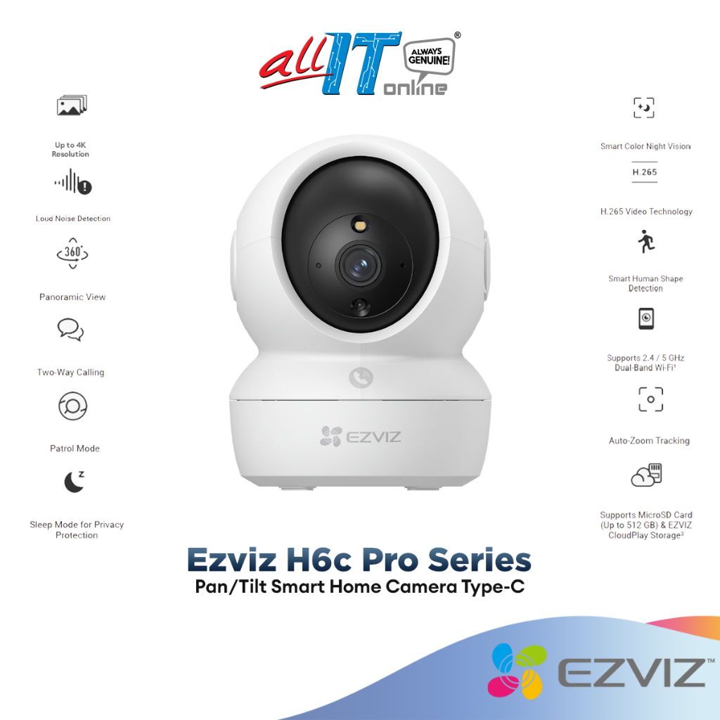 Ezviz H6c Pro 2K+ 4MP H6c Pro 3K 5MP H6c Pro 4K 8MP Pan/Tilt กล้องบ้านอัจฉริยะ Type-C กล้องรักษาความ
