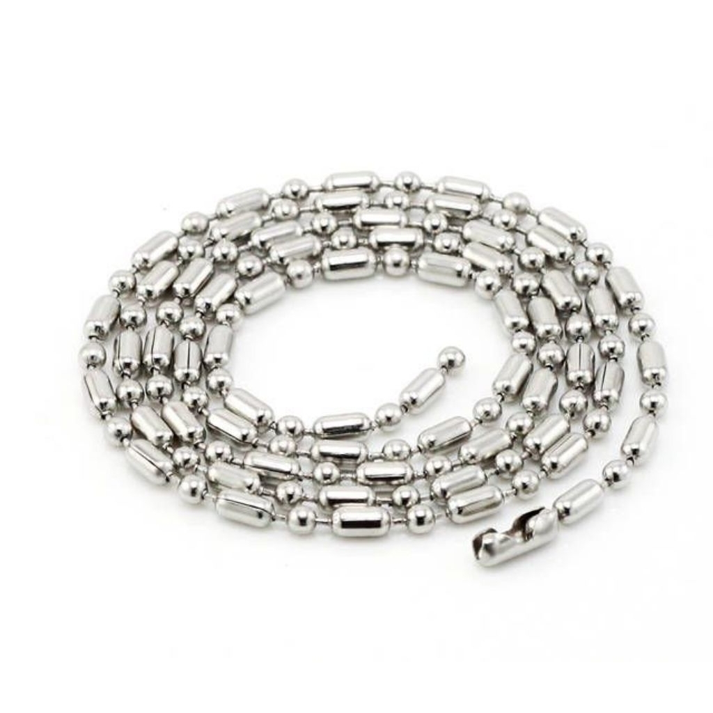 Silver Stainless Steel Rice/Oval & Ball Chain 40/45/50/55/60/65/70/75/80/850/90/95/100CM rantai kelu