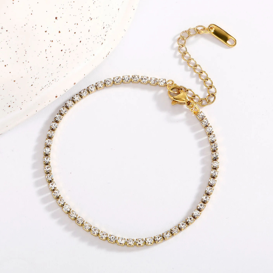 GOLD TENNIS BRACELET TITANIUM STEEL DIAMOND JEWELERY GOLDEN GELANG TANGAN ANTI KARAT