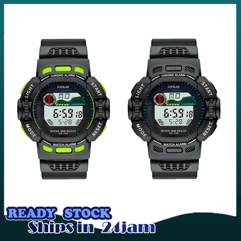 Jam Tangan Digital kanak kanak CASJQ GA-199 Tahan Lasak Kalis Air 30M Jam Sukan นาฬิกาสปอร์ตไฟ LED น