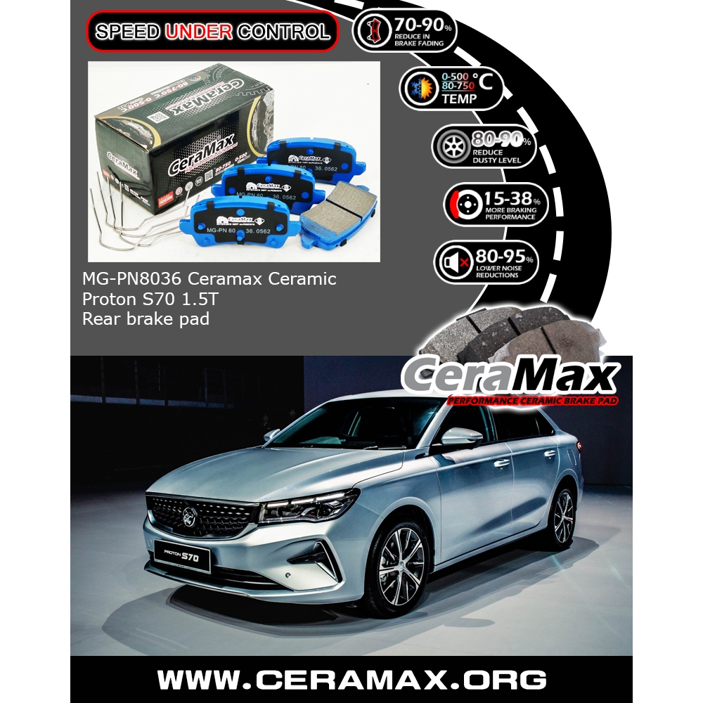 Ceramax Ceramic MG-PN8036 Proton S70 1.5T ผ้าเบรคหลัง