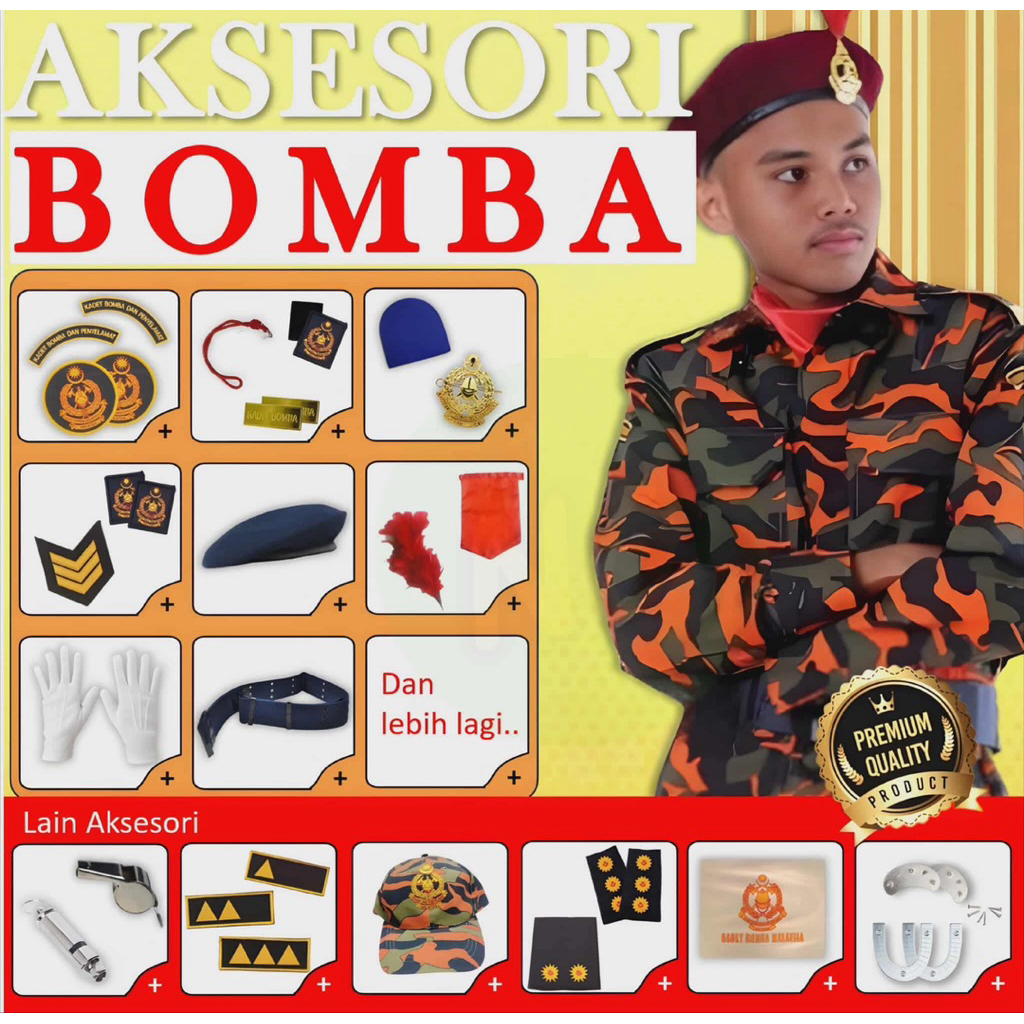 ORANGE BOMBA CADET ACCESSORIES, HAT BUCKET, VISEL STRAP, GLOVES, WAIST STRAP