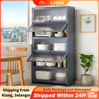 Kitchen Cabinet Rak Kabinet Dapur with Doors & Wheels Rak Dapur Microwave Oven Storage Shelves Racks