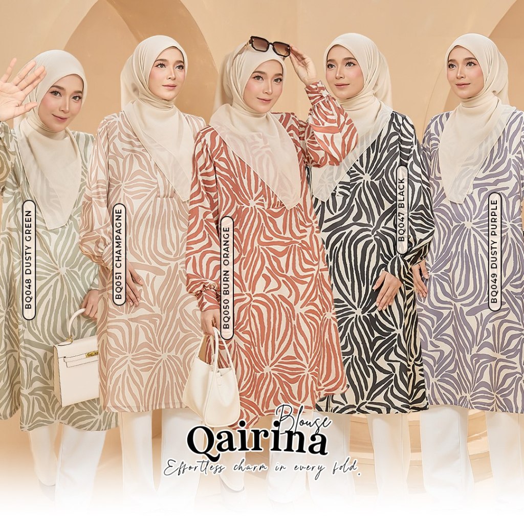 Dalila Blouse Qairina Bercorak Mango Poka Ironless Blouse Muslimah Ironless Wanita