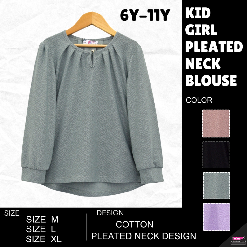 PPF KT2821 6Y-11Y เด็กผู้หญิงผ้าฝ้าย Jacquard คอจีบเสื้อด้านบน