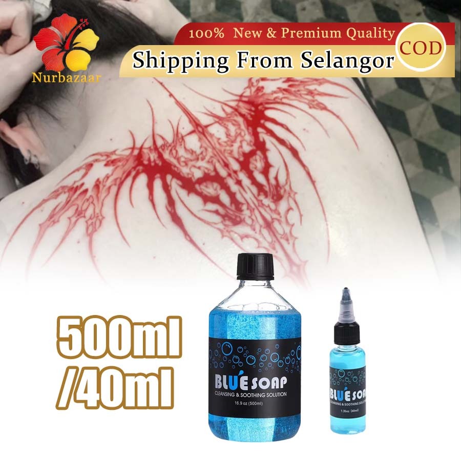 40/500ml Tattoo Spirulina solution Cleanser น้ํายาทําความสะอาดรอยสัก Premixed BLUE SOAP Tattoo Clean
