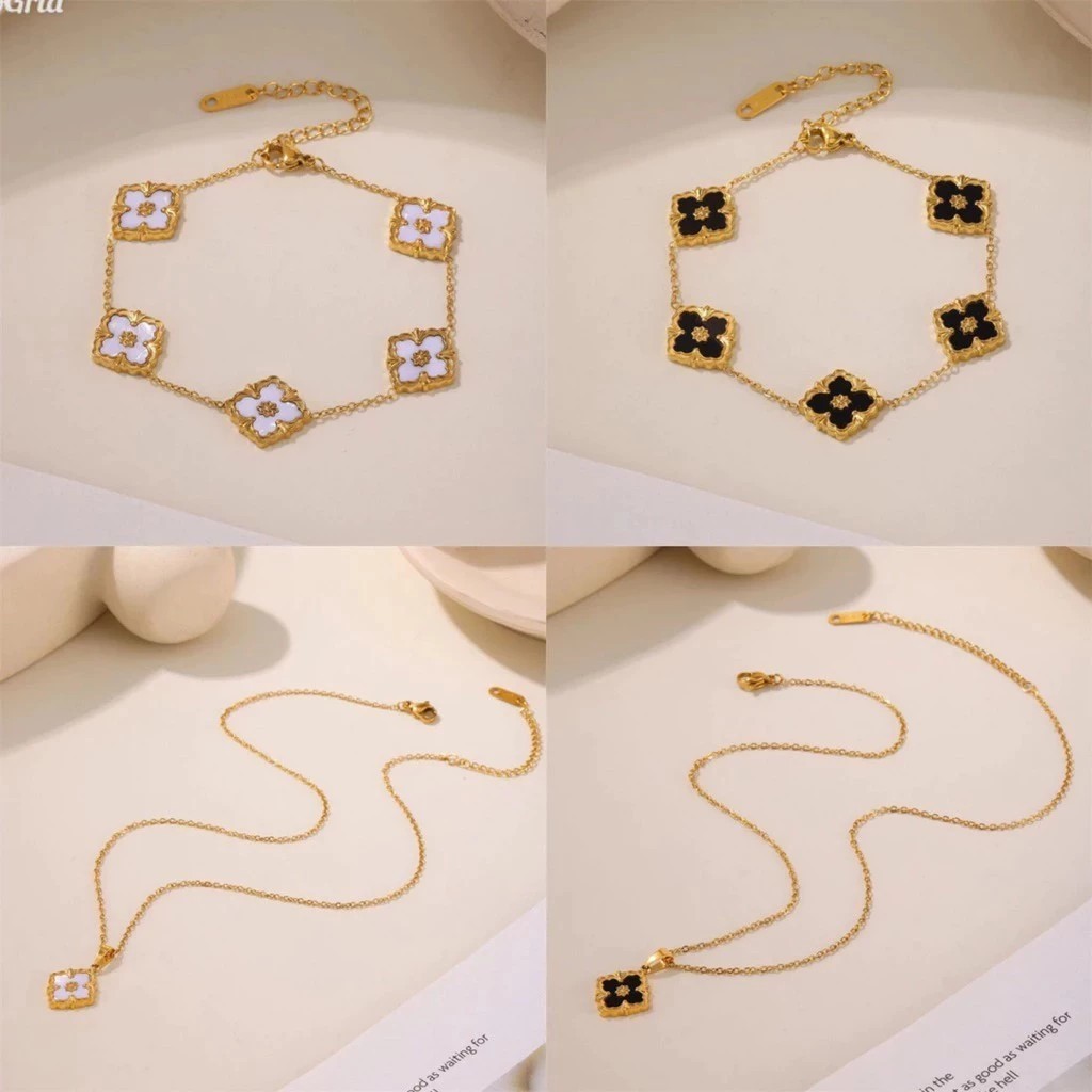 ALHAMBRA BRACELET สร้อยคอ CLOVER TITANIUM STEEL GOLD GELANG TANGAN GOLDEN NON