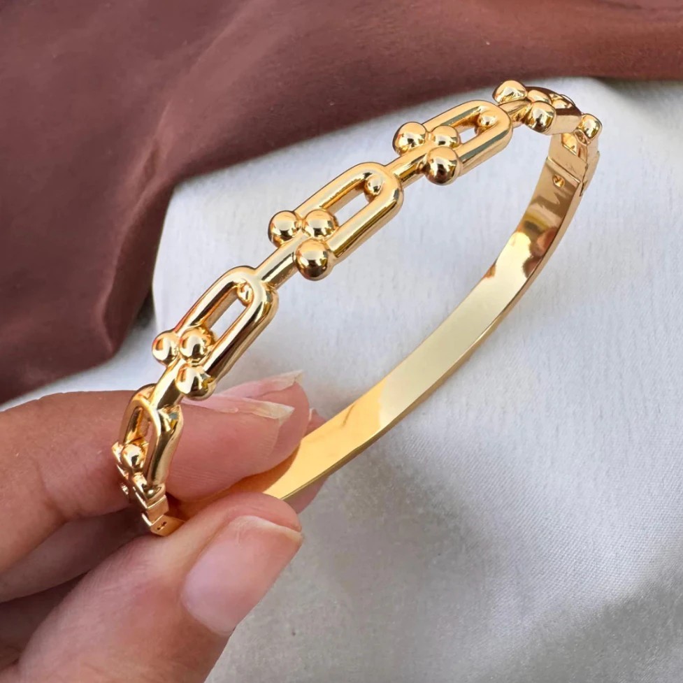 GOLD HARDWARE HORSESHOE BANGLE TITANIUM STEEL EMAS GELANG TANGAN ANTI KARAT JEWELERY