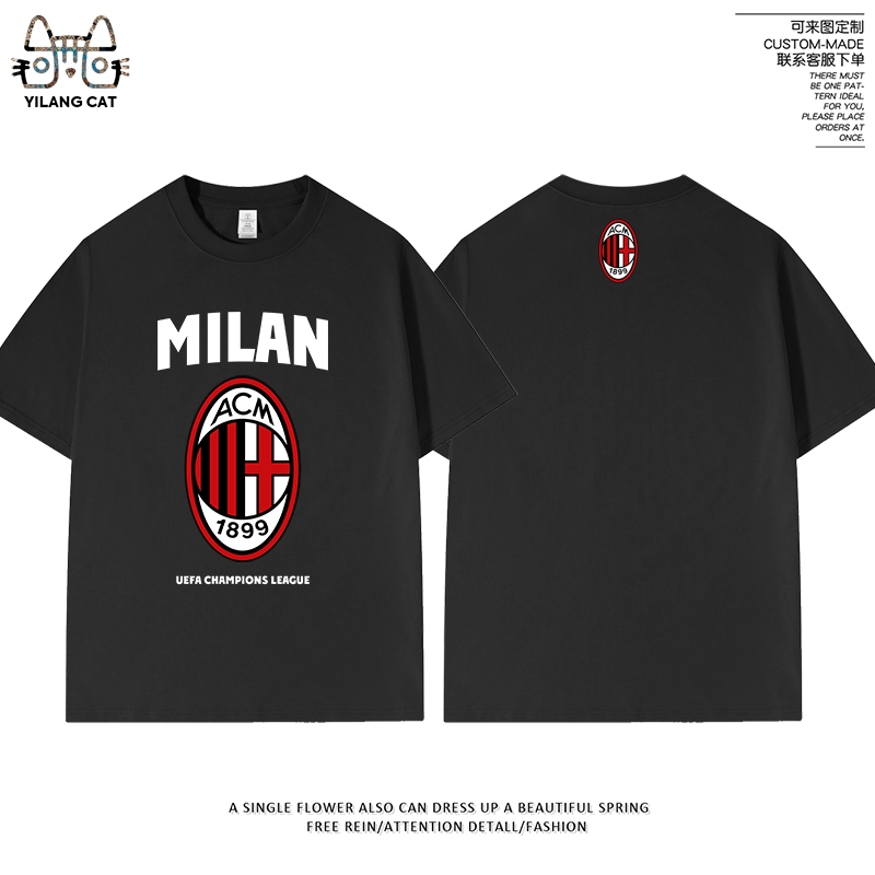 AC Milan 2025 Champions League Football Fan Kaká เสื้อยืดแขนสั้นผ้าฝ้ายแท้ครึ่งแขนฤดูร้อนหลวม Unisex