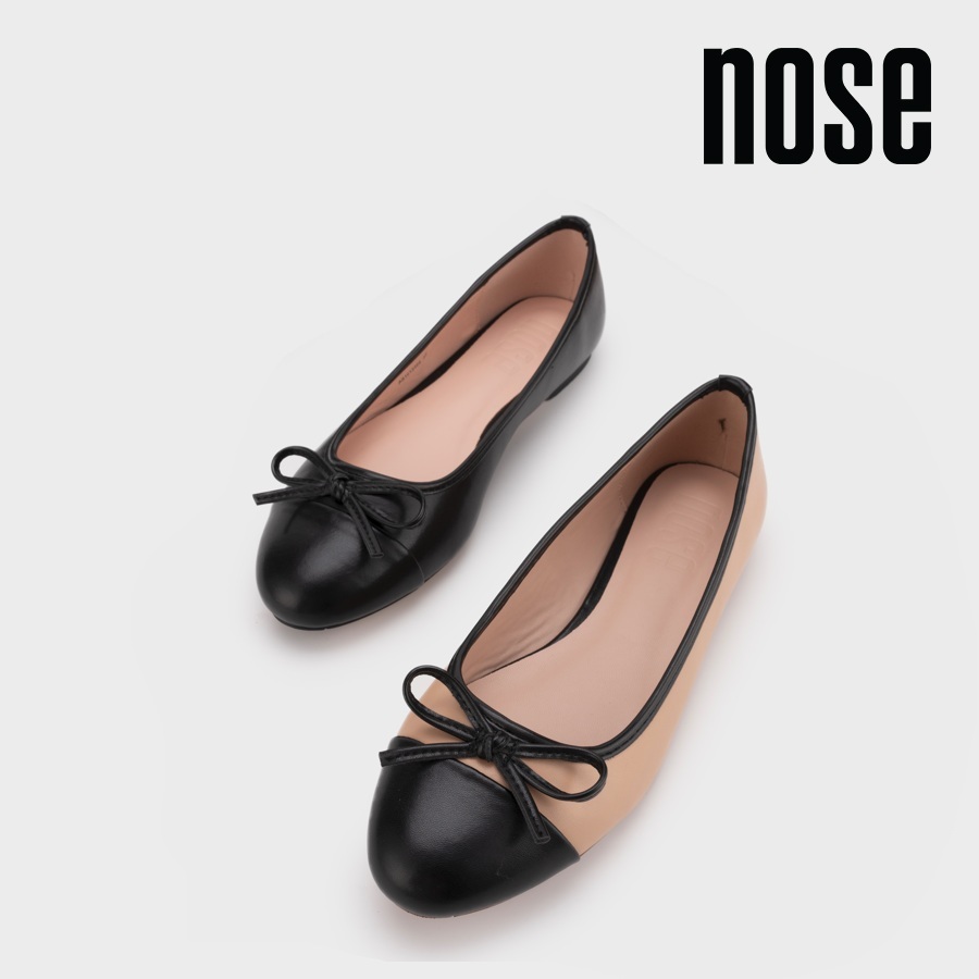 Nose Ribbon Round Toe Ballerina Flat Kasut Flat Perempuan Comfy Cute Daily Wear - สีดํา