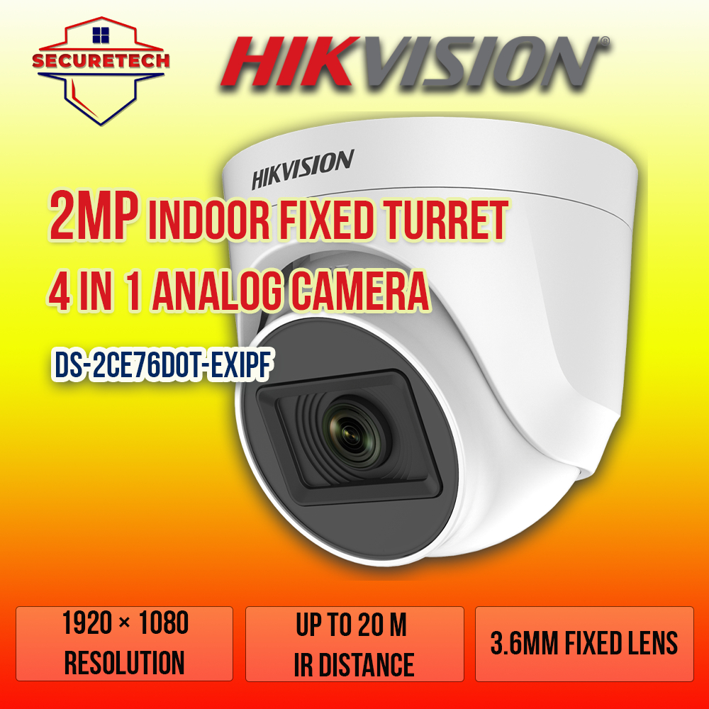 กล้องโดม Hikvision DS-2CE76D0T-EXIPF 2MP HD-TVI | 3.6มม | EXIR การมองเห็นได้ในเวลากลางคืน | กล้องวงจ