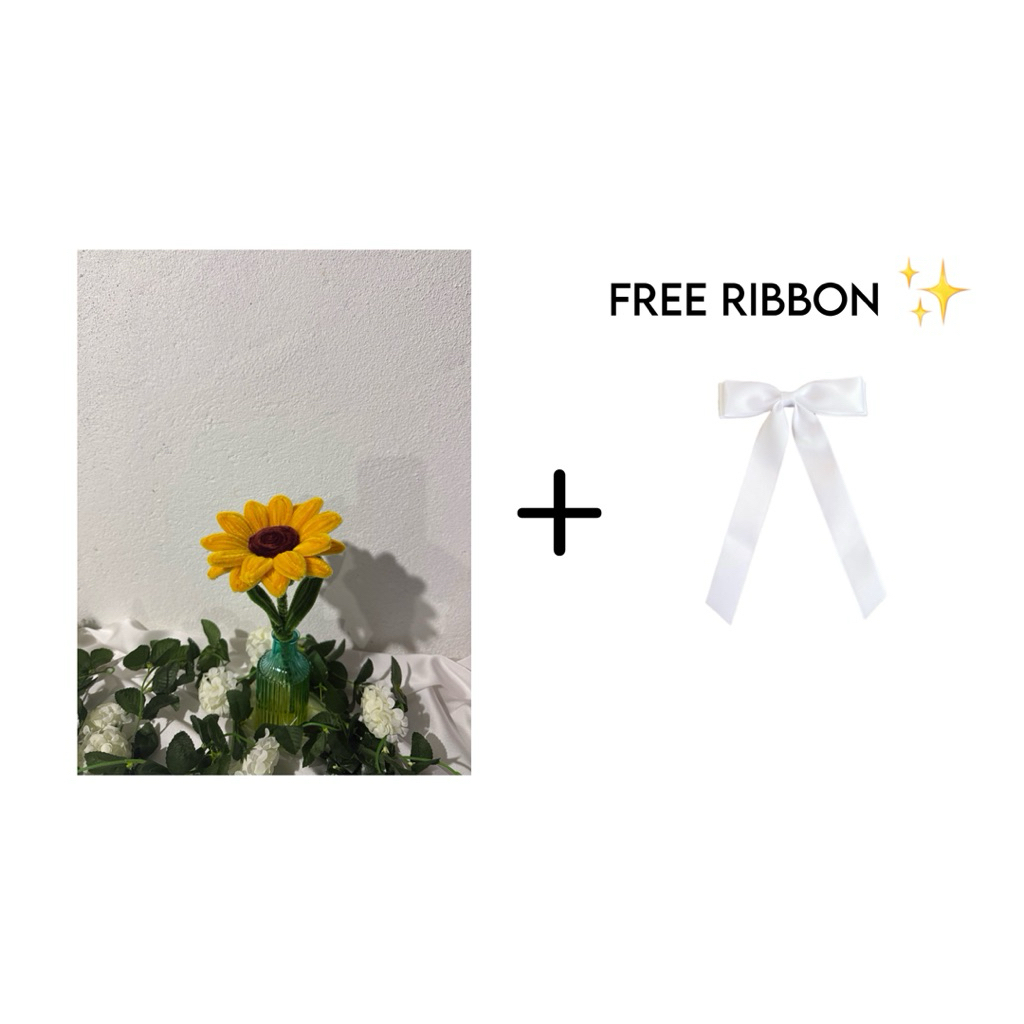 ดอกไม้โครเชต์พร้อม Daun Bunga Kawat Bulu พร้อม Daun Fuzzy Wire DIY ดอกไม้ Handmade ดอกไม้