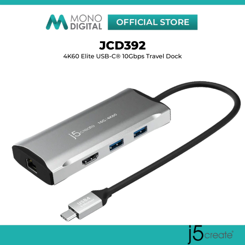 J5CREATE JCD392/JCD393 อะแดปเตอร์มัลติพอร์ต USB-C 6-IN-1 - 4K HDMI, USB 3.0, CARD READER & 100W POWE