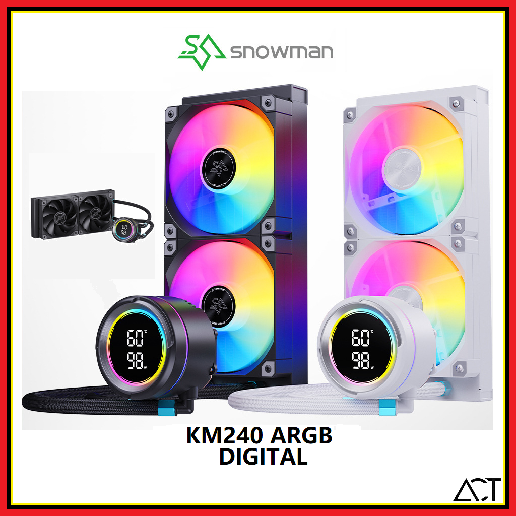 Snowman KM240 / KM360 Digital CPU Aio Cooler 240mm / 360mm สีดํา / สีขาว ( 5V ARGB ) หม้อน้ําเหลว