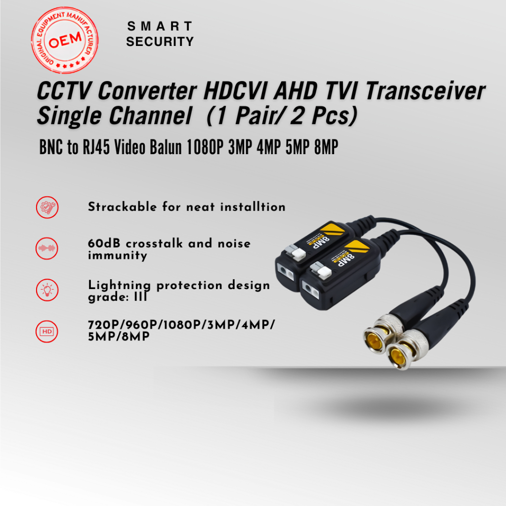 1080P 3MP 4MP 5MP 8MP BNC ถึง RJ45 วิดีโอ Balun กล้องวงจรปิด Converter HDCVI AHD TVI Transceiver Sin
