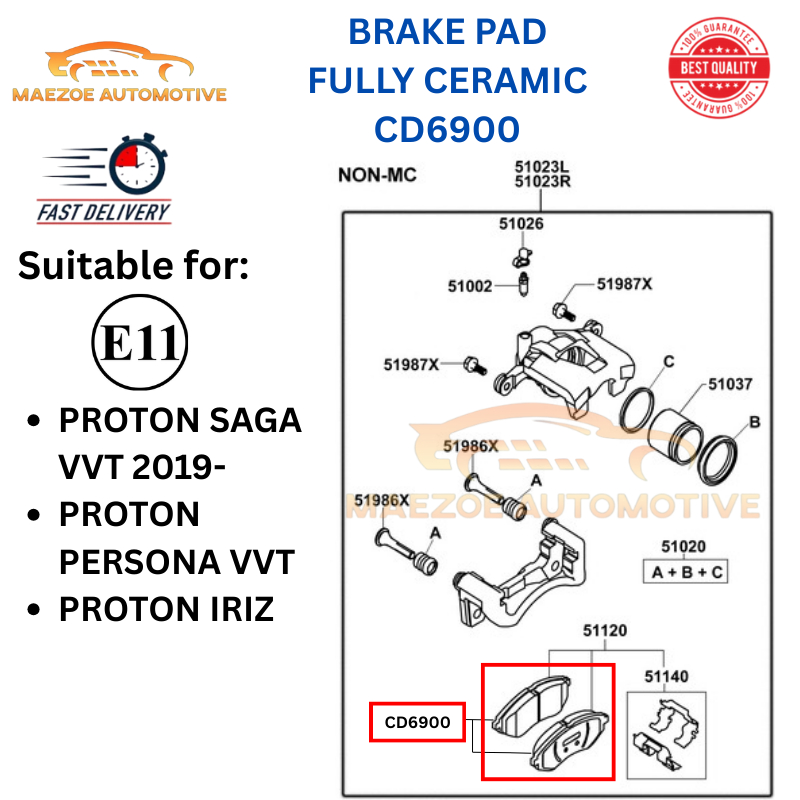 ผ้าเบรค PROTON SAGA VVT,PERSONA VVT,IRIZ