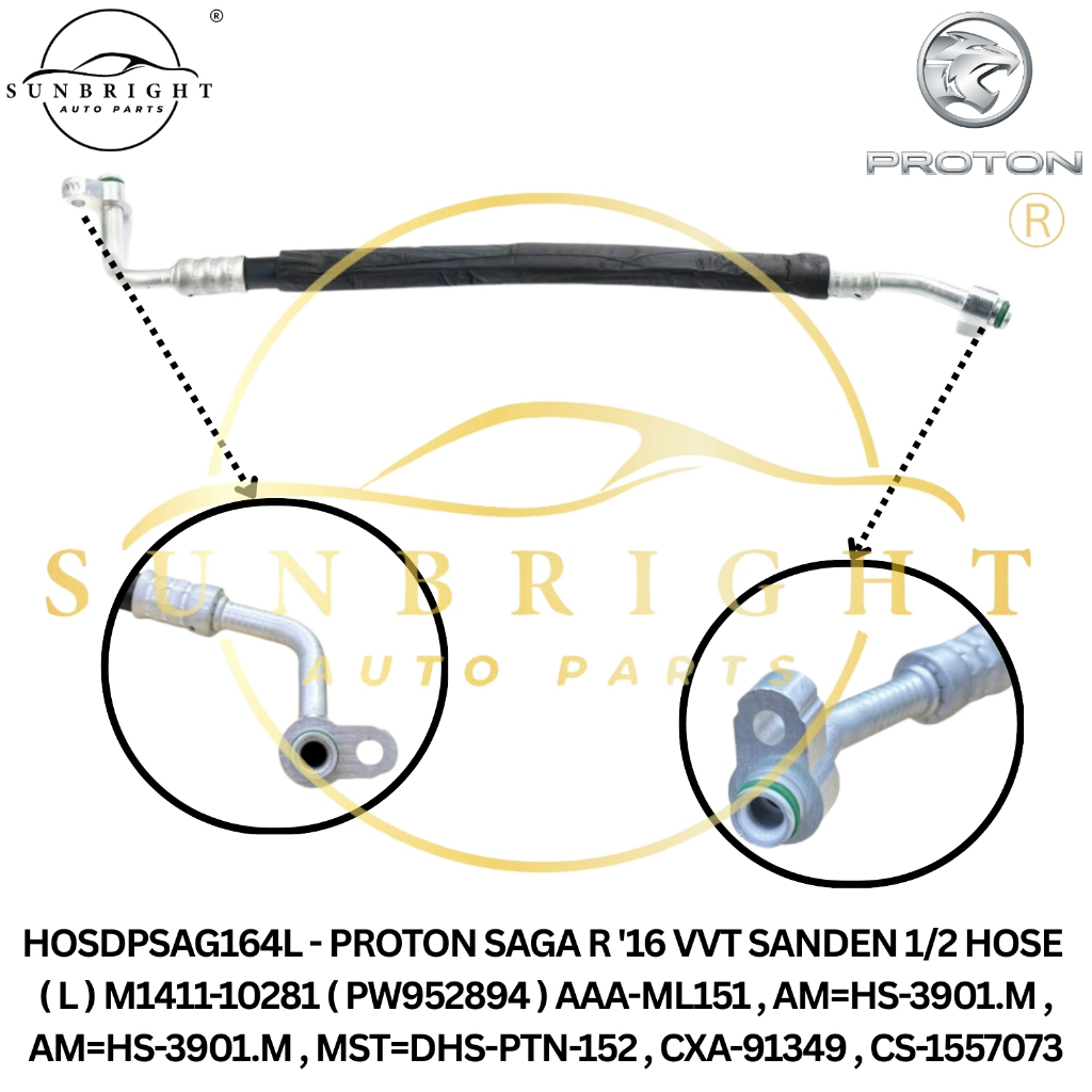 PROTON SAGA R 16 VVT SANDEN 1/2 HOSE ( L ) M1411-109281 ( PW952894 ) AAA-ML151 , AM=HS-3901.M , AM=H