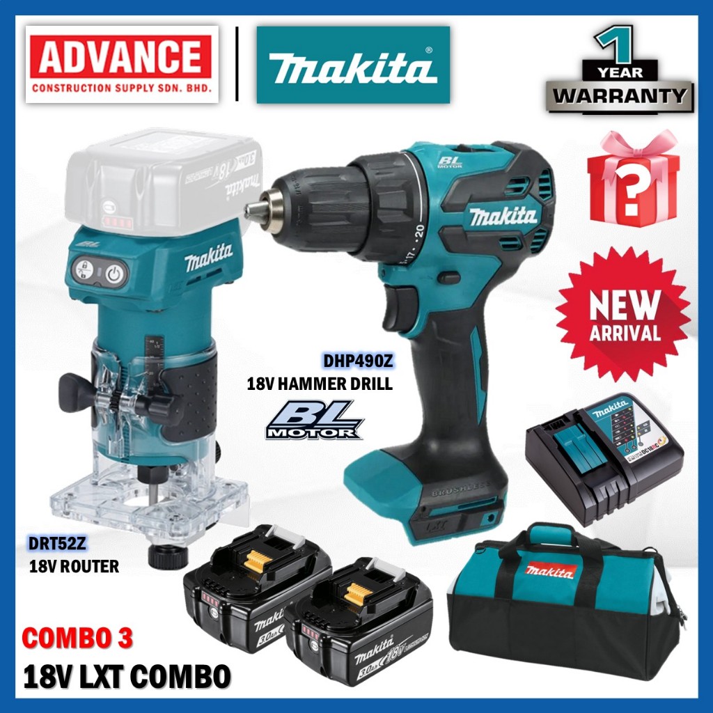 MAKITA 18V LXT Combo Set RM2088 ( DRT52Z 18V Cordless Trimmer 6MM / DHP490Z 18V สว่านไร้สายไดร์เวอร์