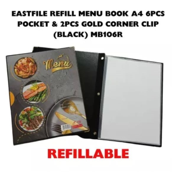 A4 REFILLABLE MENU BOOK พร้อมกระเป๋า 6 ชิ้น (MB106R, MB512S, MB110C, R106) ร้านอาหารคาเฟ่