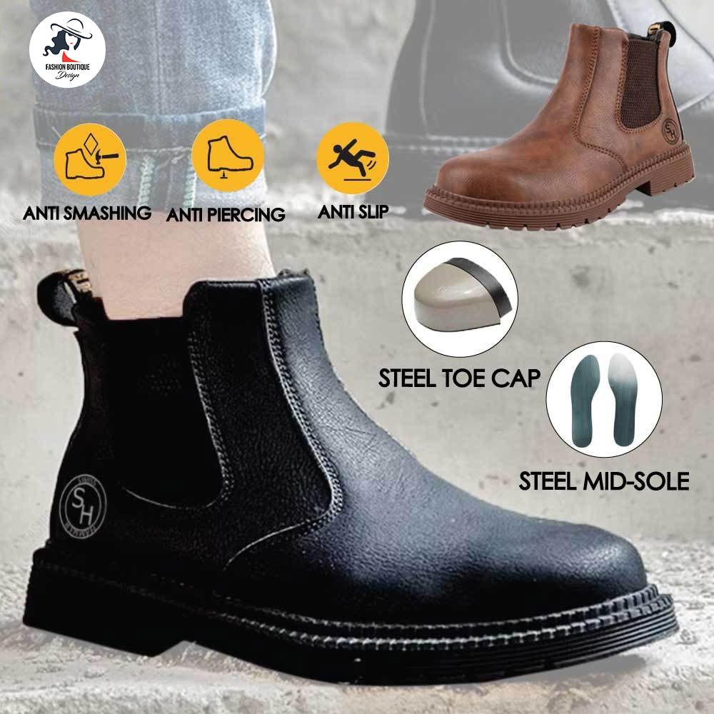 Swiss Hammer Mens Waterproof Work Safety Boots Leather Boots Safety Boots Steel Toe Shoes Kasut kese