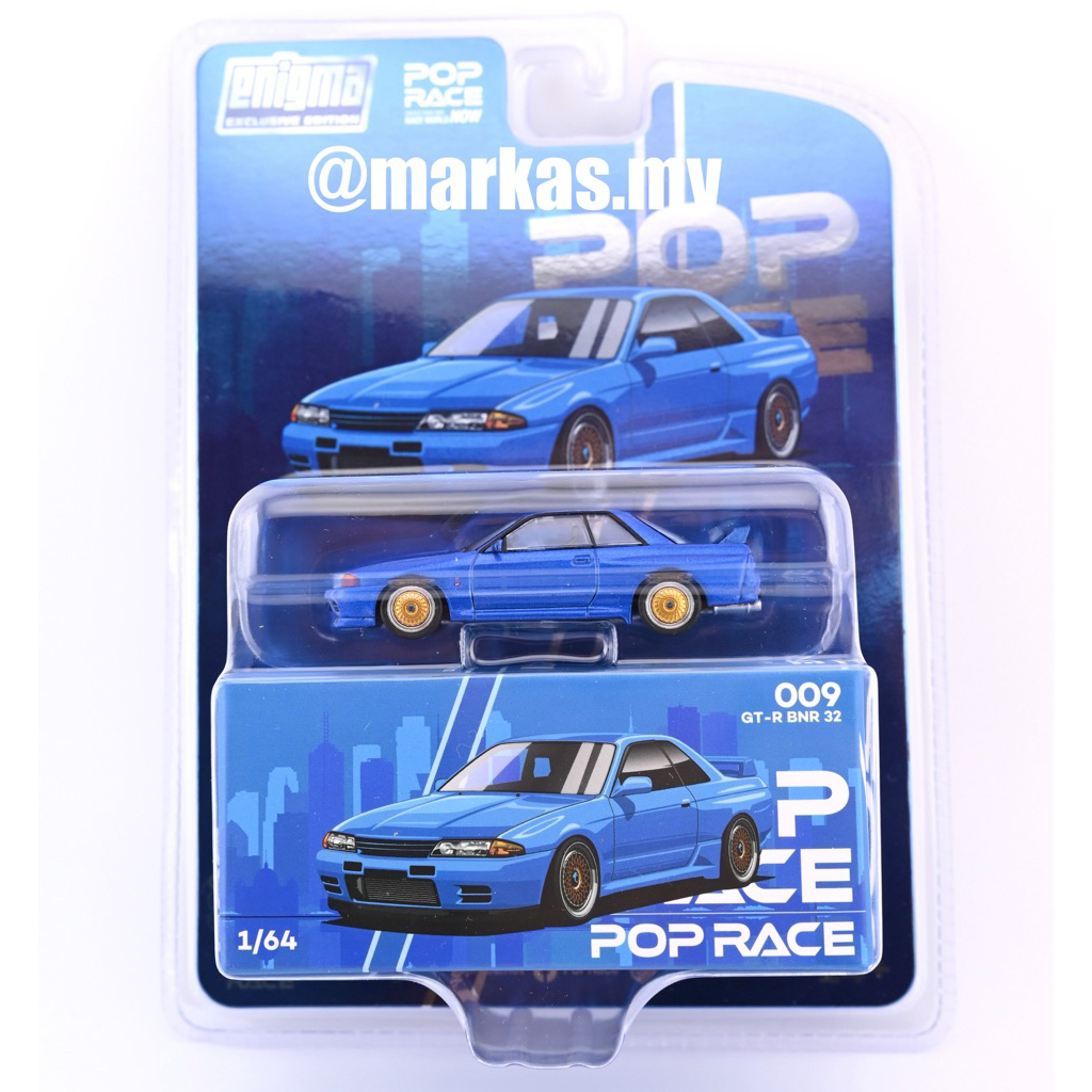 POP RACE X ENIGMA 1/64 PRE009 NISSAN SKYLINE R32 BAYSIDE BLUE