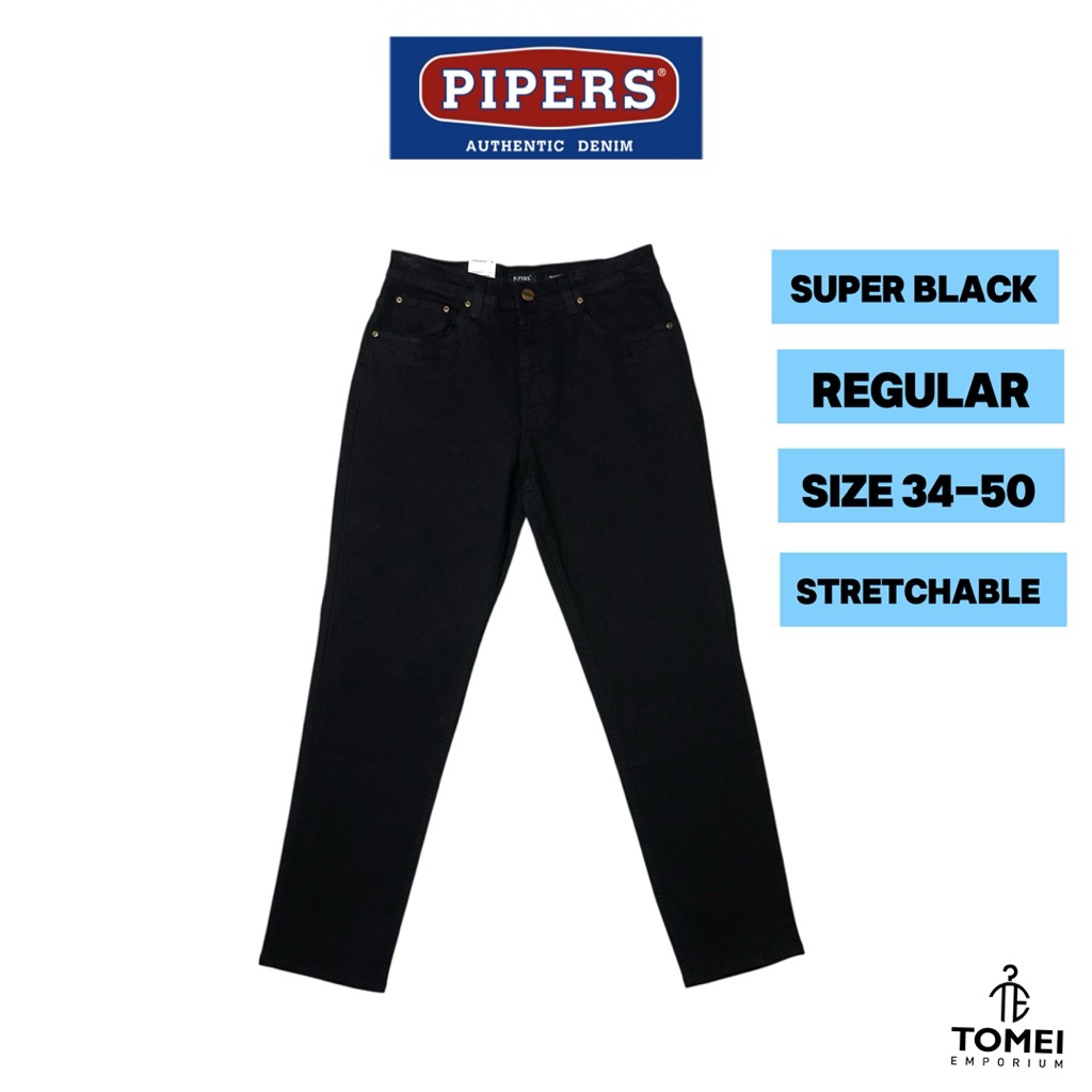 Pipers Men Regular Fit กางเกงยีนส์ยืด Super Black Plus ขนาด 34-50 กางเกงยีนส์ผู้ชายสีดําขนาดใหญ่ P90