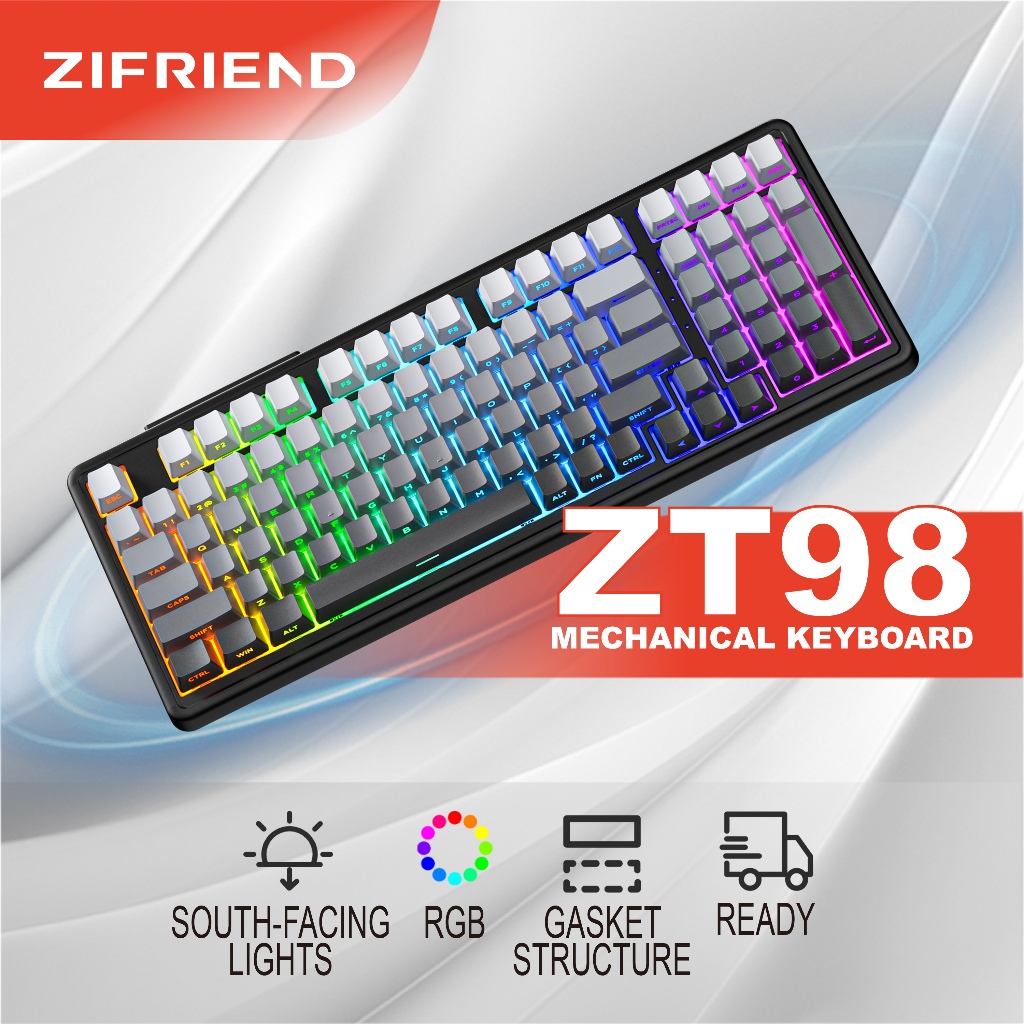 Zifriend ZT99/ZT98 คีย์บอร์ดแบบมีสาย 99 คีย์ Hotswap North Facing คีย์บอร์ดเกมมิ่งแบบกําหนดเอง