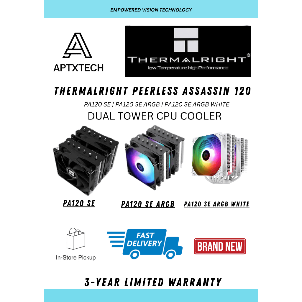 THERMALRIGHT Peerless Assassin 120 SE ARGB CPU Tower Cooler - สีดํา/ขาว PA120 SE PA120 SE ARGB 3YEAR