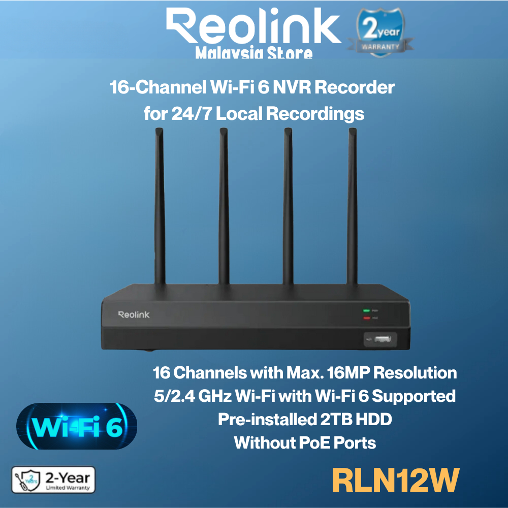 Reolink RLN12W 4K 12CH WiFi NVR Recorder พร้อม Wi-Fi 6 และ 2.4/5 GHz ไม่ใช่พอร์ต PoE รองรับ 16MP/12M