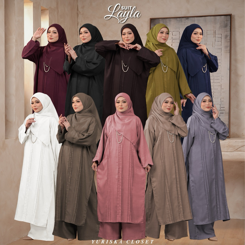 ชุดสูท Layla ผ้าฝ้ายผ้าลินินกางเกงสูท Muslimah ผู้หญิงชุด Baju Seluar เสื้อผ้า Wanita หลวม Umarh Tra