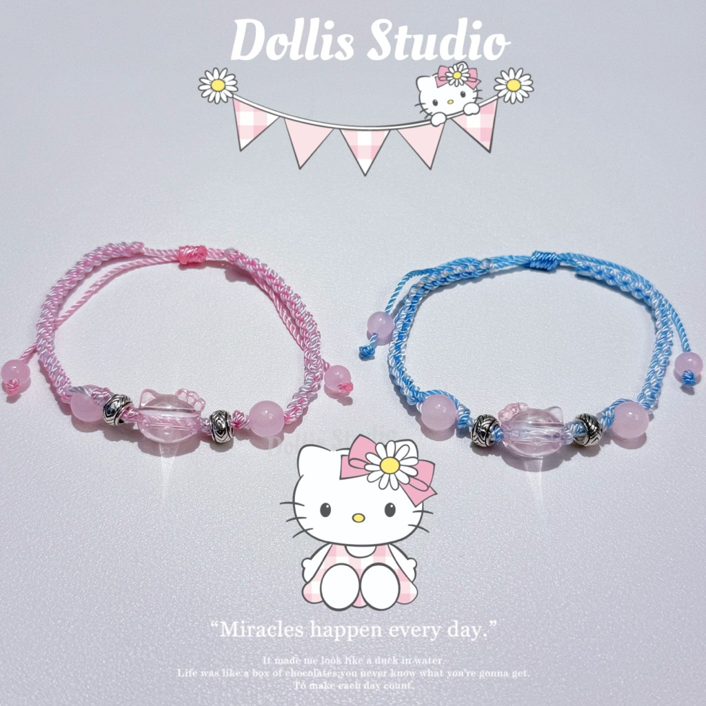 [DollisStudio]Gelang Tangan Kitty Cat Kuching Blue Pink Bracelet Adjustable Tali Comel Bracelet Coup