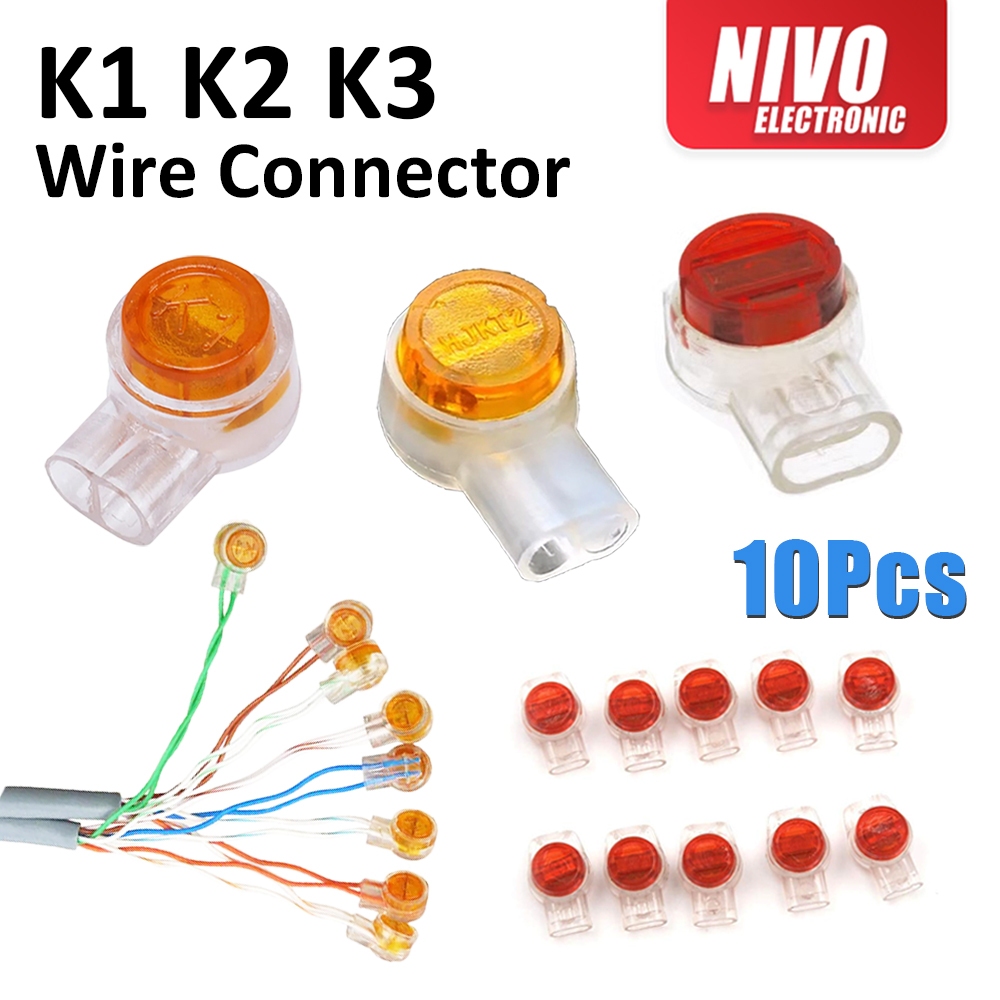 10PCS K1 K2 K3 ลวด Splice UY Connector กันน้ําสายไฟปุ่มเชื่อมต่อโทรศัพท์ที่ชัดเจน Splice สายเคเบิลเค
