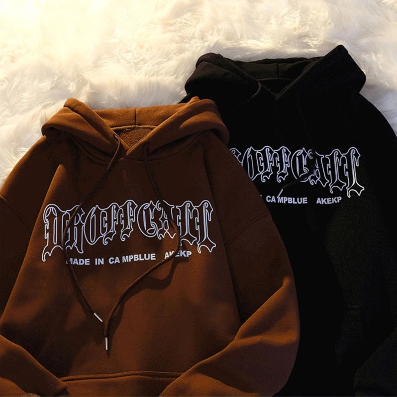 ผู้ชาย Retro Street Gothic ขนาดใหญ่ Hoodie ผู้หญิงแขนยาวหลวมเกาหลี Hoodie นักเรียนขนาดใหญ่กํามะหยี่ Hooded