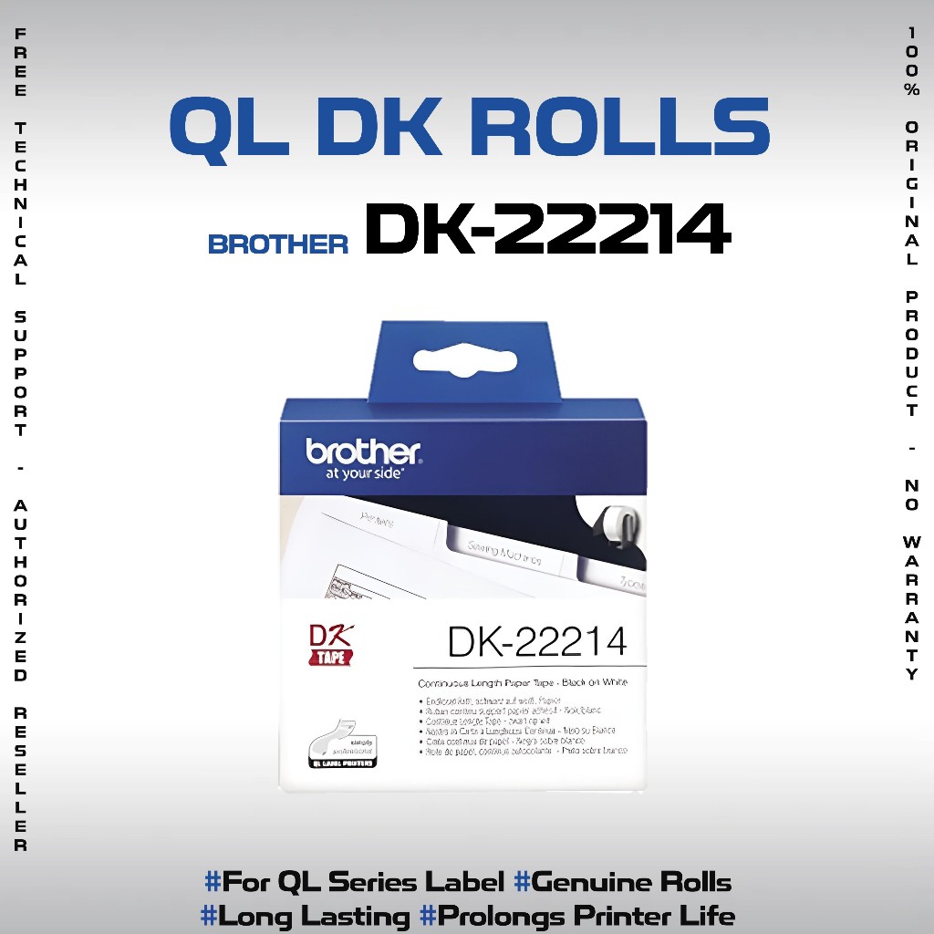 BROTHER DK-22214 ป้ายกระดาษต่อเนื่อง (12mm) สําหรับ QL-800 QL-700