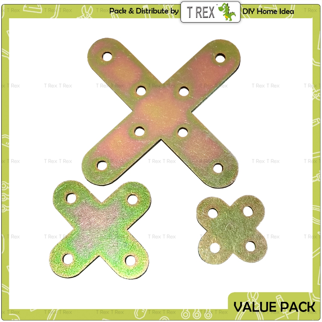 T Rex DIY เฟอร์นิเจอร์ Cross X Connector Mending Joint Plate วงเล็บแบน / Plat Sambungan Perabot