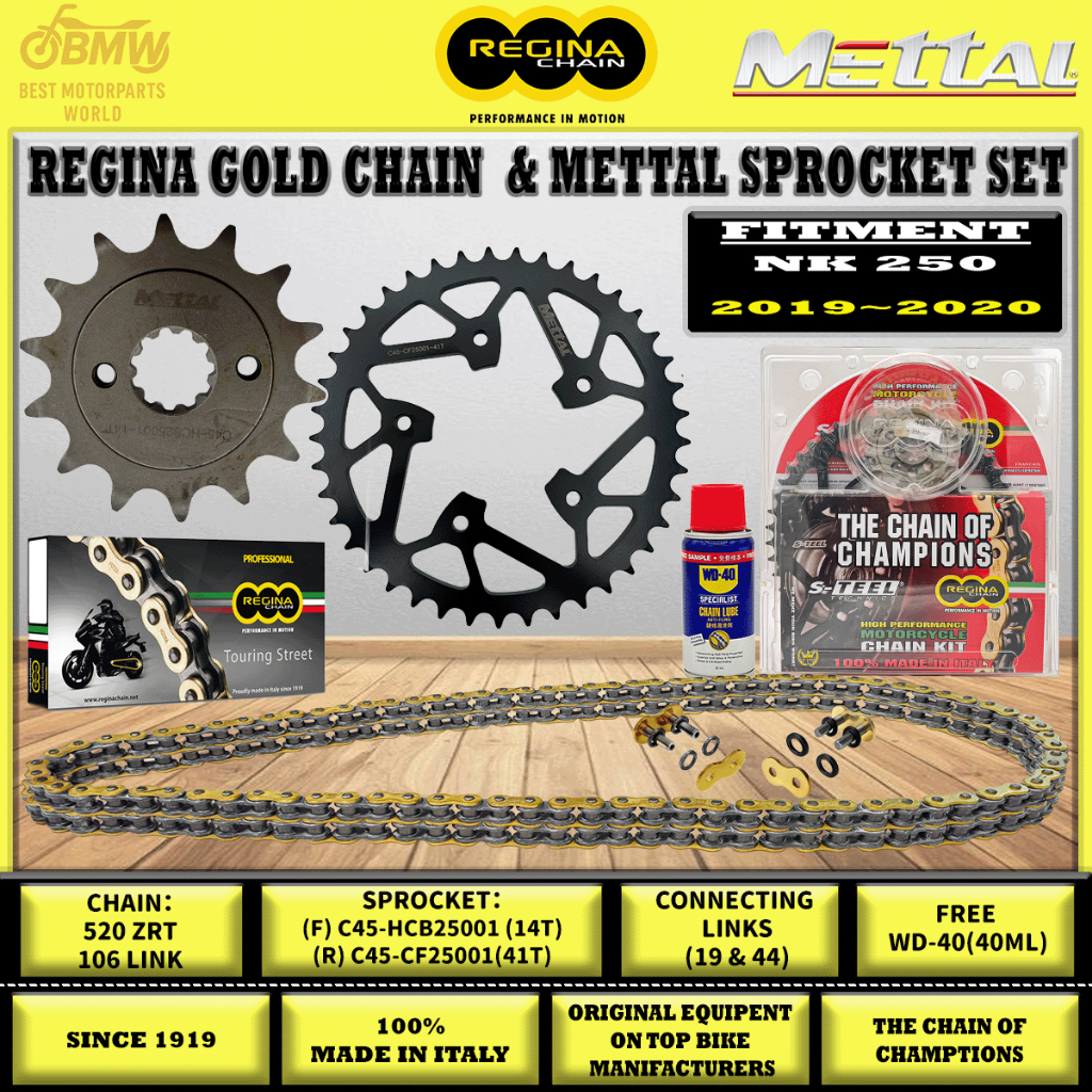 REGINA CHAIN + BETTAL SPROCKET KIT CFMOTO NK 250 (2019–2020)|520 ZRT / ZRA|106L|14T / 41T|Z-Ring ปิด