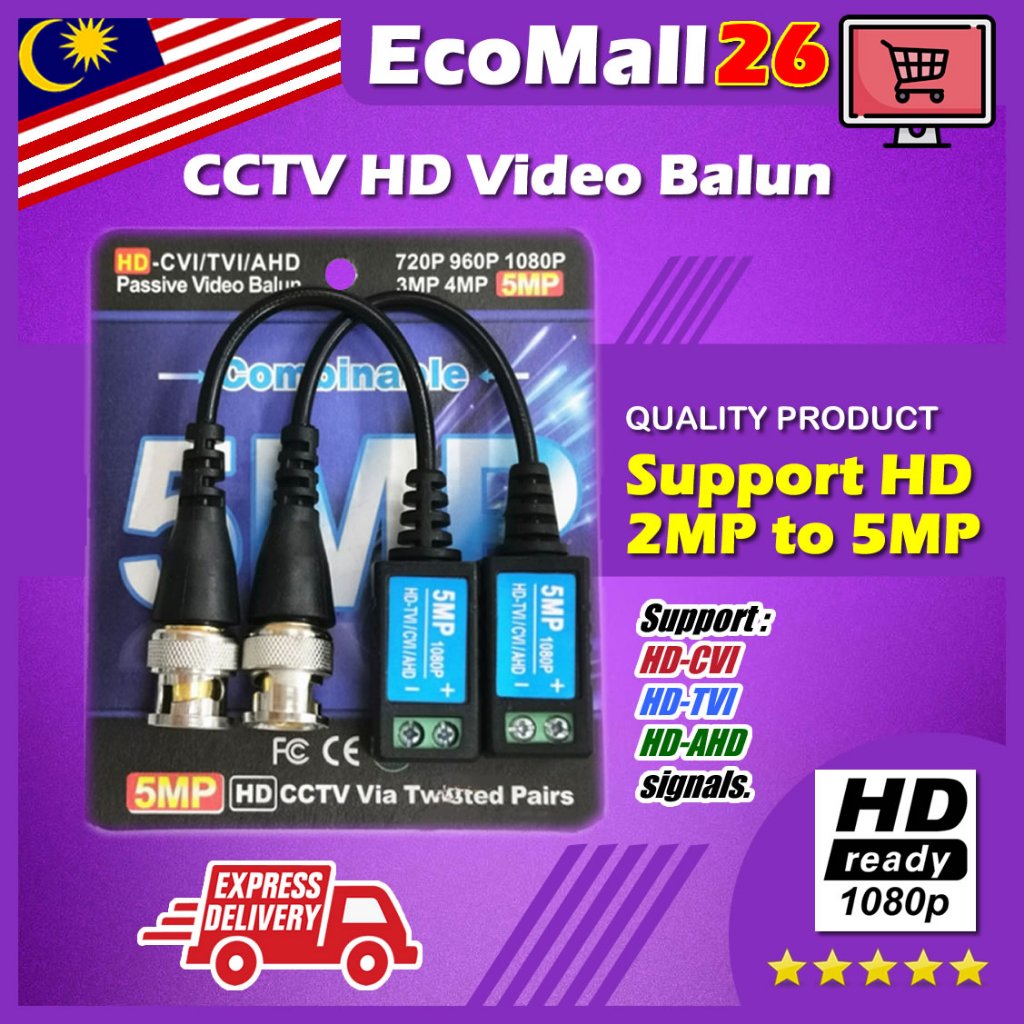 กล้องวงจรปิด VIDEO BALUN HDTVI/HDCVI/AHD/CVBS/2MP/4MP/5MP/1080P สําหรับ CAT5E CAT6 กล้องวงจรปิด