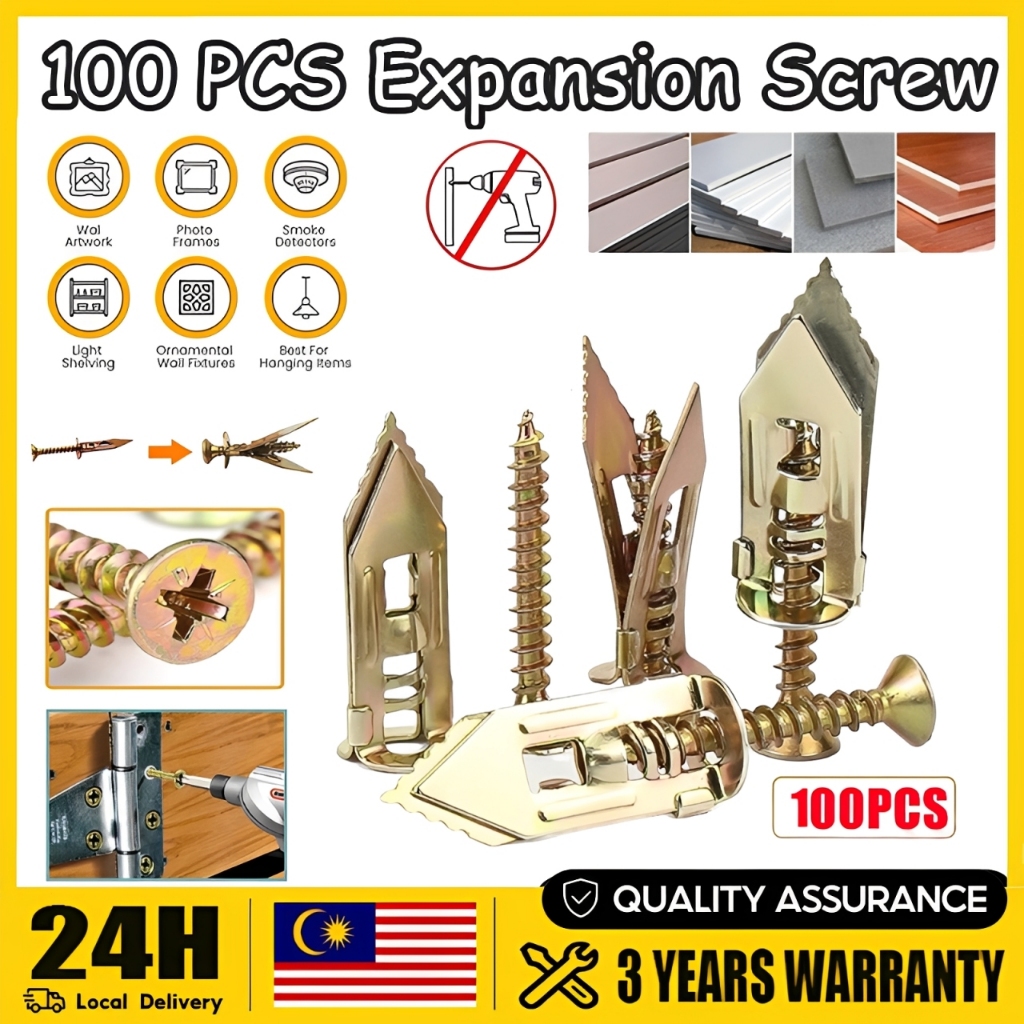 โลหะขยาย Anchor Bolts ผีเสื้อ Anchor Bolts เจาะ 100 PCS สกรูขยายค้อนโลหะ Drywall Anchors