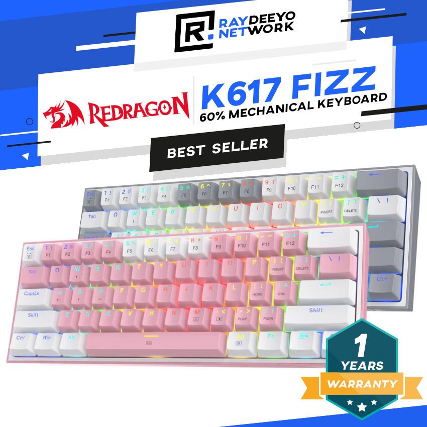 Redragon K617 Fizz 60% Wired RGB Red Switches Mechanical Keyboard