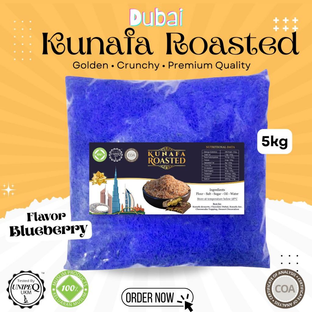 Kunafa Blue berry Kataifi คั่ว 5 Kg สําหรับขนมหวานหวาน