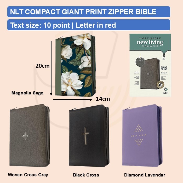 NLT Compact Giant Print 7ipper Bible Text ขนาด 10 Red Letter Filament Enabled Gladsounds