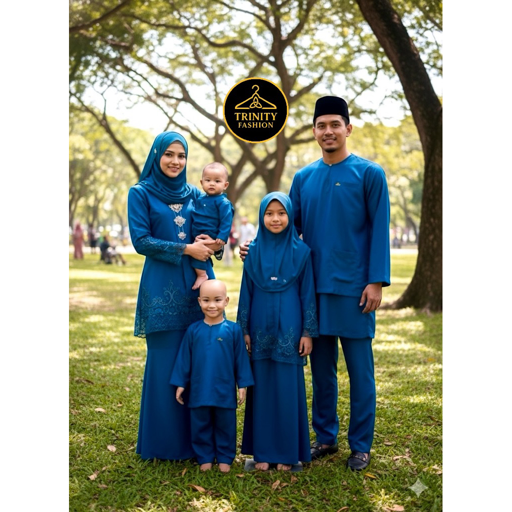 2026 Tema Raya TEAL BLUE (COTTON )FAMILY SET S-3XL/1Y-12Y