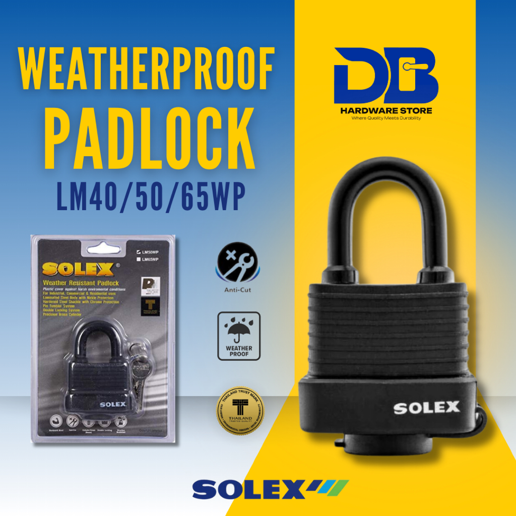 DB Solex กุญแจทนสภาพอากาศป้องกันการตัด LM40WP LM50WP LM65WP Heavy Duty Kunci Mangga Tahan Cuaca