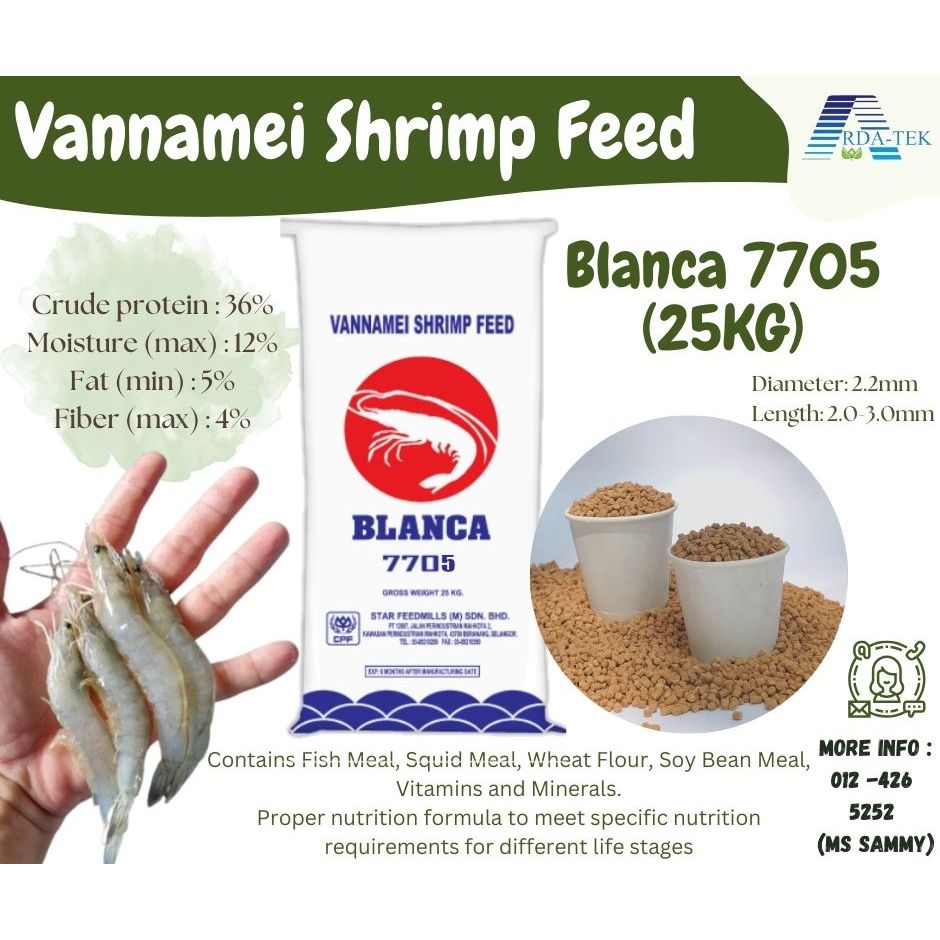 [25 KG] BLANCA 7705N ShrimP FOOD PELLETS 36% PROTEIN HACP CERTIFICATE ShrimP FOOD VANNNAMEI WHITE SH