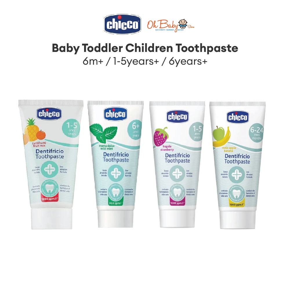 ยาสีฟันเด็กเด็กวัยหัดเดิน Chicco 6m+ / 1-5years+ / 6years+