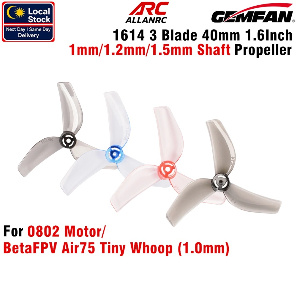 Gemfan 1614 40 มม.1.6 นิ้ว 3 ใบพัดใบพัด 1.0 มม.1.2 มม.1.5 มม.เพลาสําหรับ BetaFPV Air75 /0802 มอเตอร์(4 คู่/8 ชิ้น)