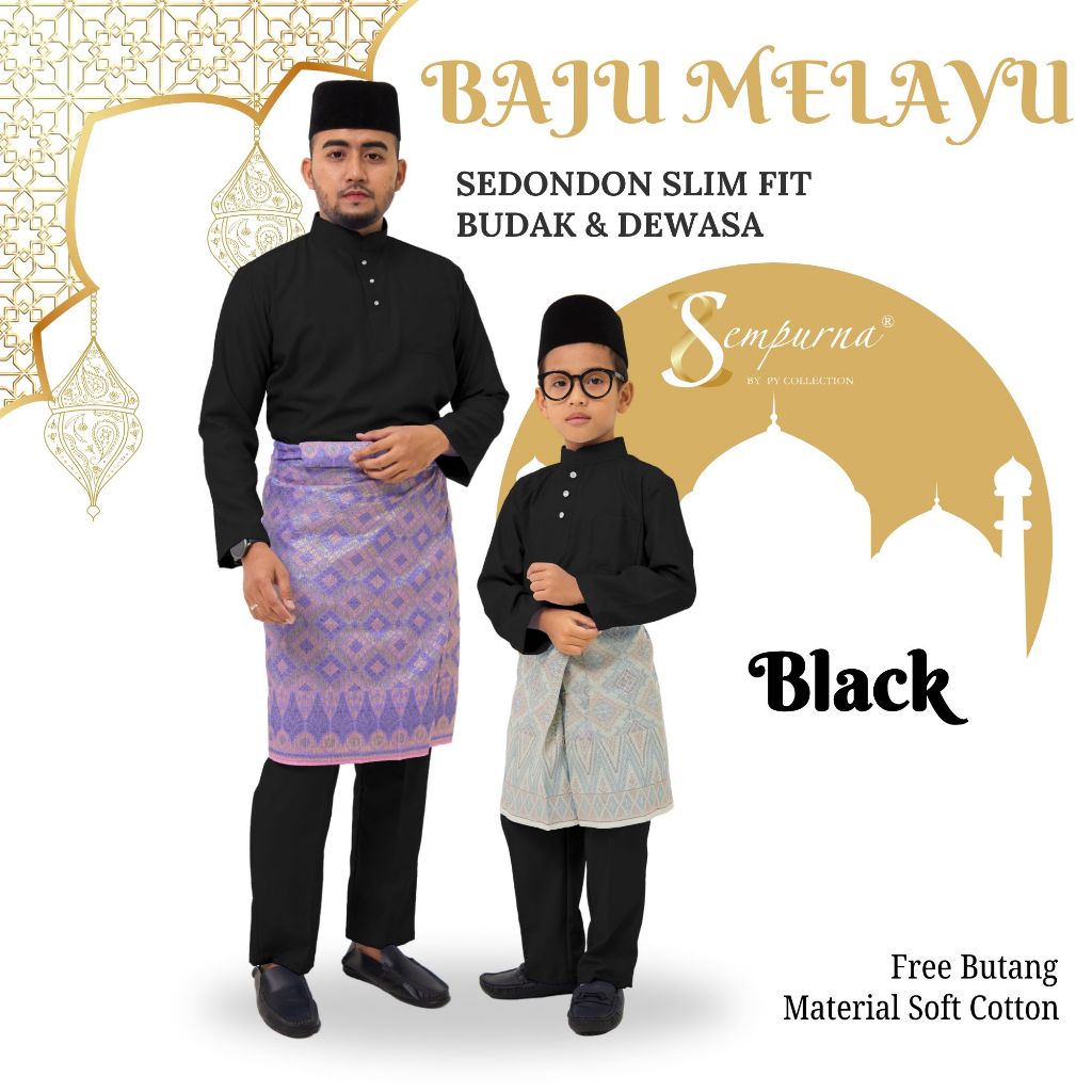 เสื้อผ้าสีทึบ 2026 SLIM FIT ผ้าฝ้ายสีดํา BAJU RAYA [ C007BM ] BMC