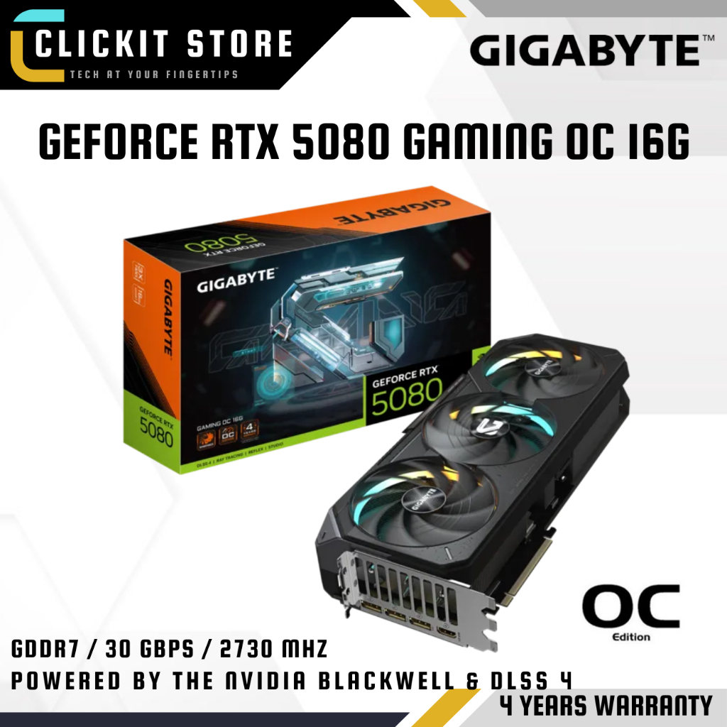 กราฟิกการ์ด GIGABYTE GeForce RTXTM 5080 GAMING OC 16G - GDDR7 / 2730 MHz - GV-N5080GAMING OC-16GD
