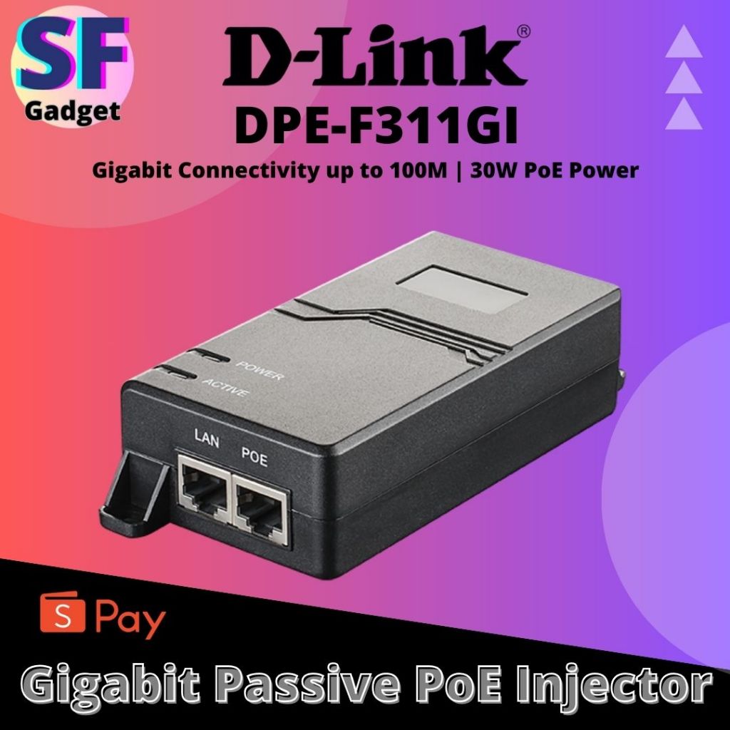 D-Link DPE-F311GI 1 พอร์ต Gigabit 802.3af PoE & 802.3at PoE+ หัวฉีด 30W