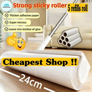 ✨✨Stick+10 Roll【24CM】Sticky Lint Roller Detachable Rod Floor Long Pole Sticky Roller Mop Dust  Hair Pet Fur Remover